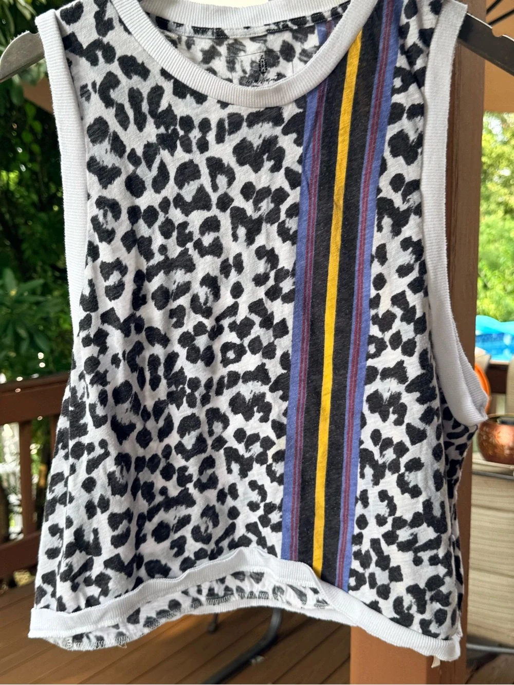 Free People Beige Leopard Tank with purple and yellow  Stripe